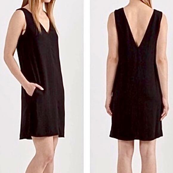 L'Agence Crepe Shift Dress Womens Size 8 Black Pockets V-Neck & Back Side Slits - Picture 2 of 14